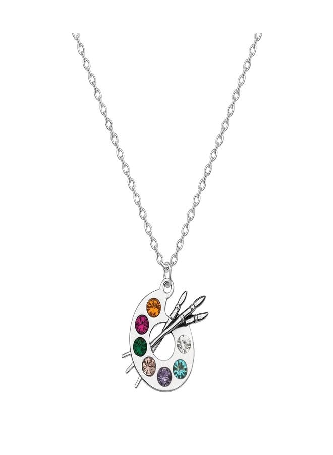 Sportybella - Artist Paint Palette and Brush Charm Pendant Necklace, Silver Plated Multi-Colored Rhinestone, Gift for Painters and Those Who Love Arts, Necklace for Women - Image 1