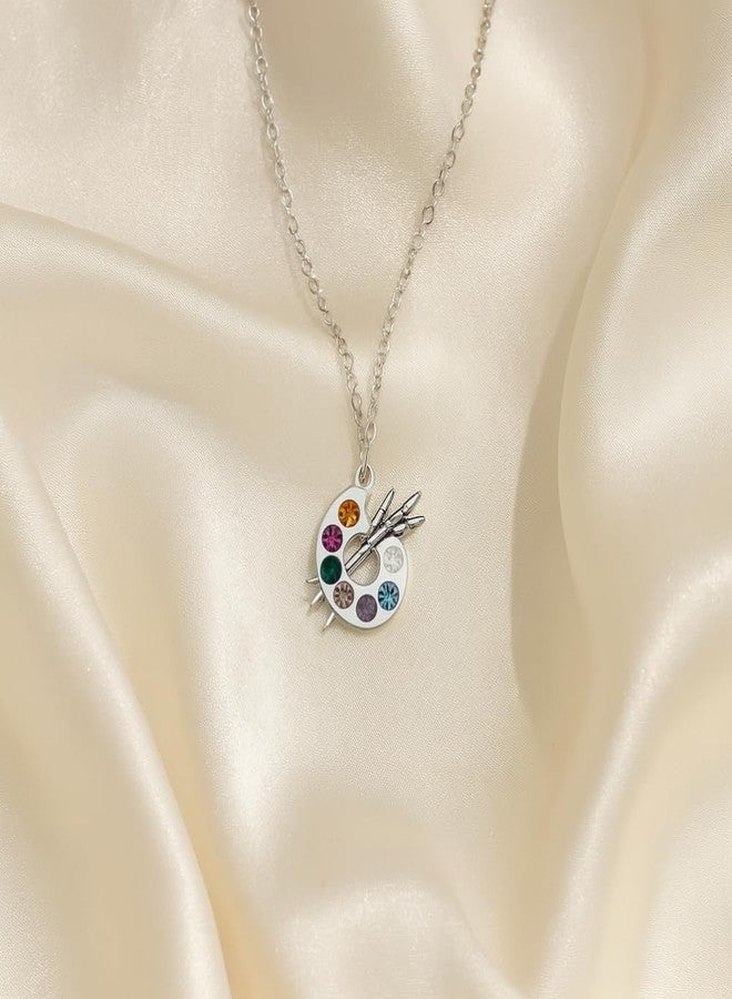Sportybella - Artist Paint Palette and Brush Charm Pendant Necklace, Silver Plated Multi-Colored Rhinestone, Gift for Painters and Those Who Love Arts, Necklace for Women - Image 5