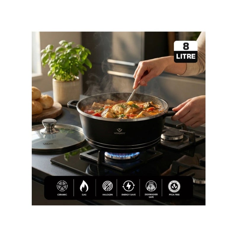 VOGATI CLASSIC SINGLE SERIES 28CM CASSEROLE TITANIUM GRANITE COATING NON STICK WITH GLASS LID-COOKWARE -POT- 100% PFOA FREE (8 Litres) - Image 3