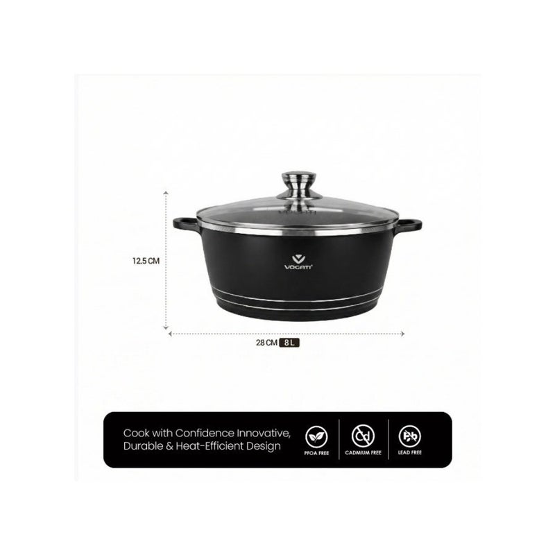 VOGATI CLASSIC SINGLE SERIES 28CM CASSEROLE TITANIUM GRANITE COATING NON STICK WITH GLASS LID-COOKWARE -POT- 100% PFOA FREE (8 Litres) - Image 2