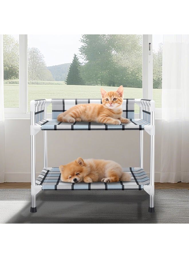 Bedside Window Dog Bunk Bed - Double Elevated Human Dog Bed with Guardrail 2 Layers Window Perch Dogs Cot 2-Tier Bedside Sleeper for Multi-Pet Households (20'' x 20'' x 25'')