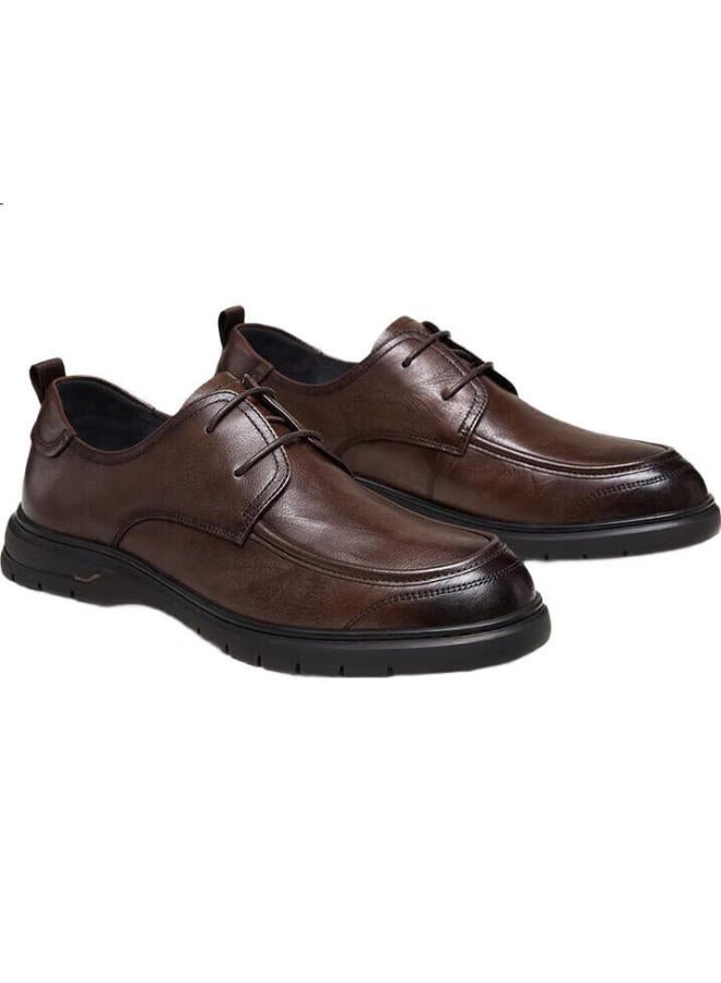 CAMELJEANS Men'S Genuine Leather Soft Sole Cowhide Breathable Comfortable Business Casual Lace-Up Shoes P15S005003 Brown Size 41 - Image 1