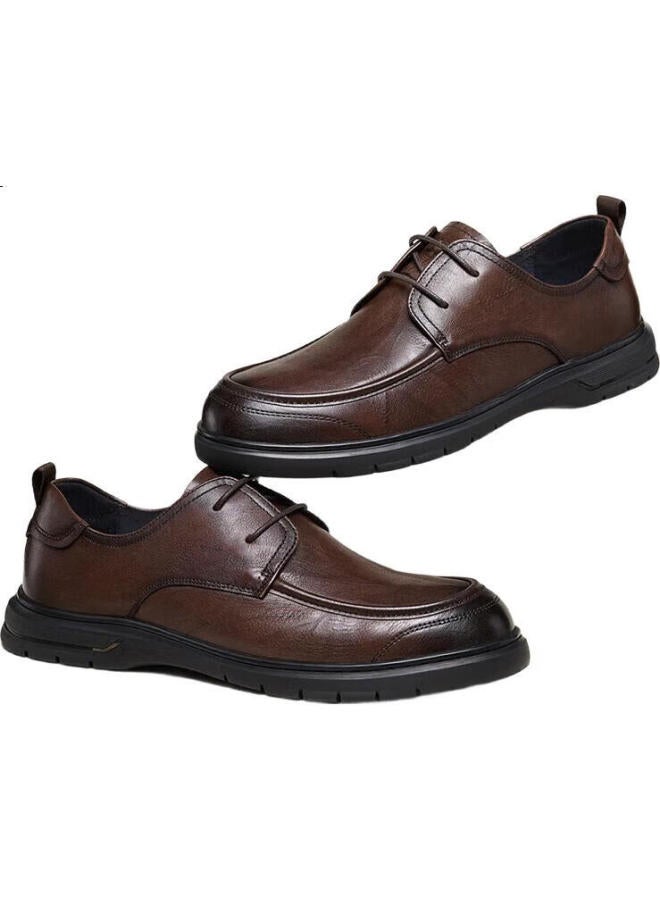 CAMELJEANS Men'S Genuine Leather Soft Sole Cowhide Breathable Comfortable Business Casual Lace-Up Shoes P15S005003 Brown Size 41 - Image 3