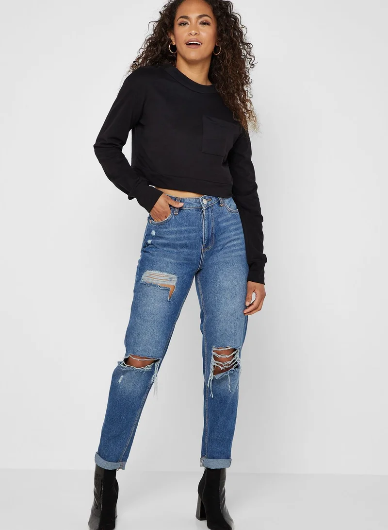 Ginger Chest Pocket Cropped Sweatshirt