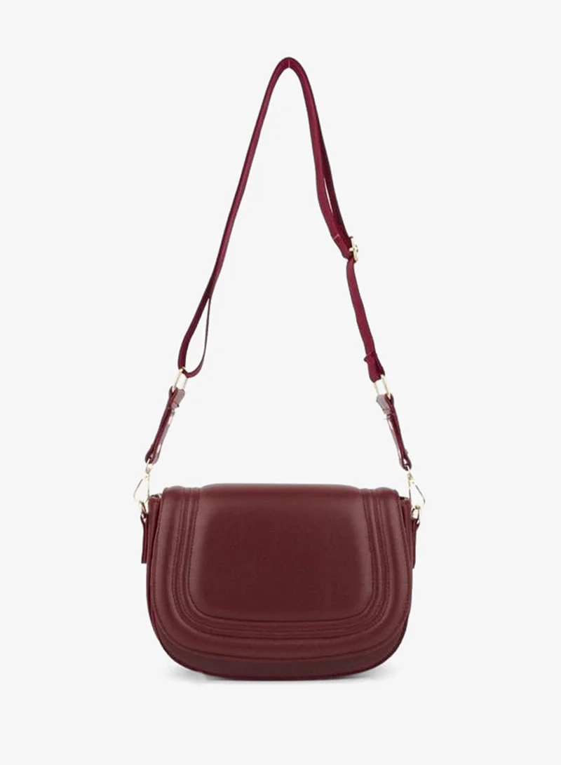 Women's Spring Burgundy 5-Compartment Lined Flap Snap Closure Hand, Arm and Shoulder Bag.