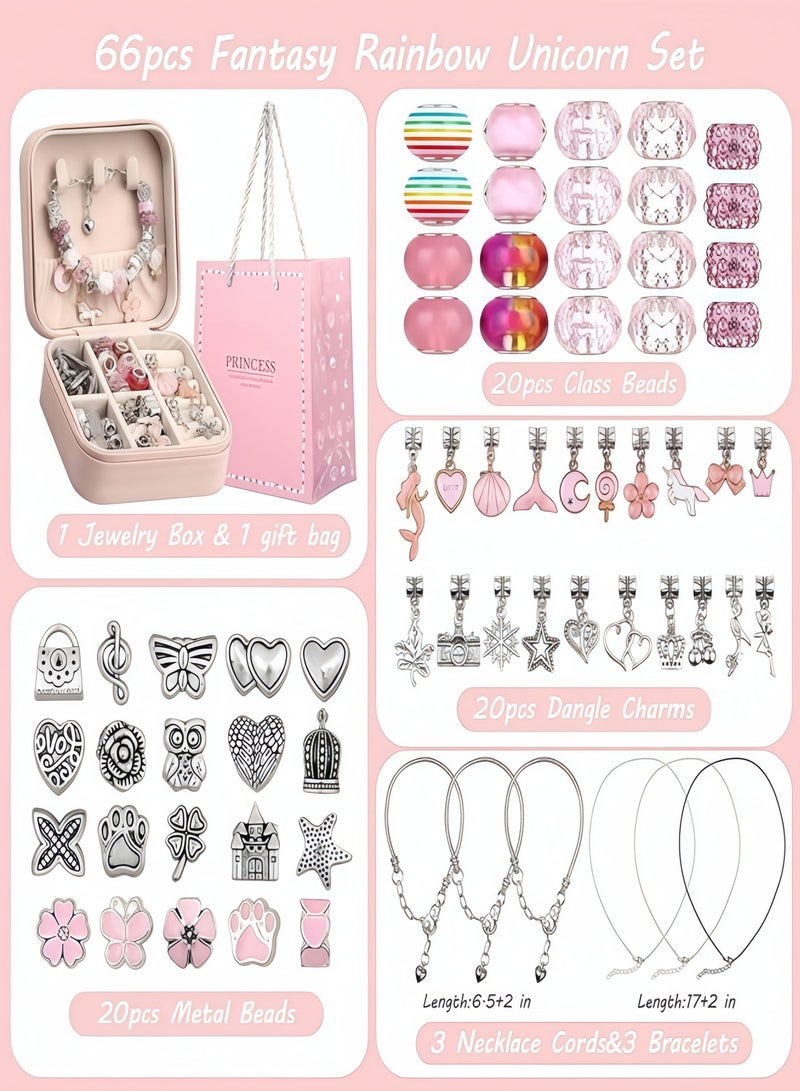 Wish Bracelet Making Kit for Girls,68PCs Charm Bracelets Kit with Jewelry Box, Jewelry Charms, Bracelets for DIY Craft, Bracelet Gift for Adults and Kids Birthday，Present For 3-12 Year Old Girl (Pink) - Image 2