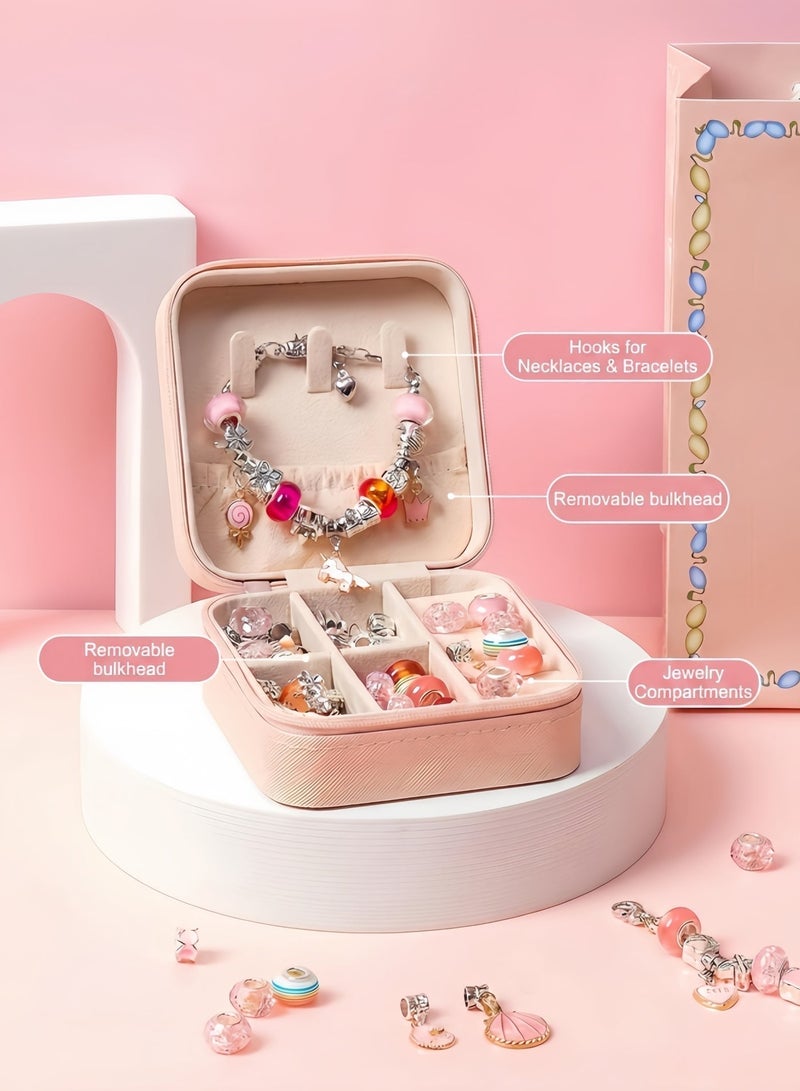 Wish Bracelet Making Kit for Girls,68PCs Charm Bracelets Kit with Jewelry Box, Jewelry Charms, Bracelets for DIY Craft, Bracelet Gift for Adults and Kids Birthday，Present For 3-12 Year Old Girl (Pink) - Image 4