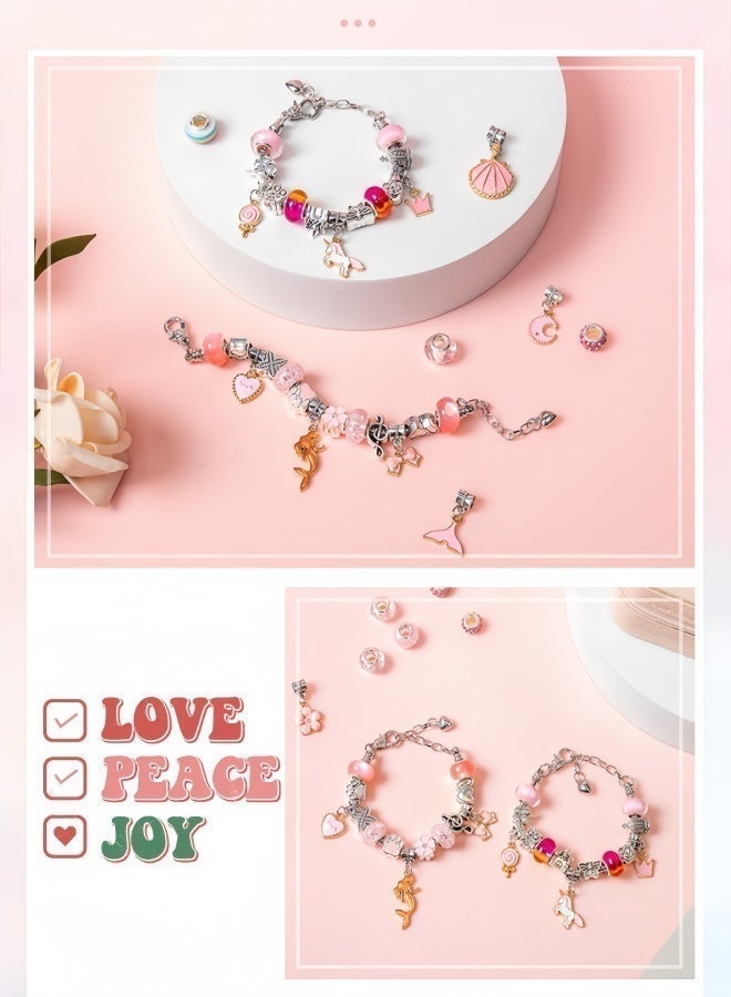 Wish Bracelet Making Kit for Girls,68PCs Charm Bracelets Kit with Jewelry Box, Jewelry Charms, Bracelets for DIY Craft, Bracelet Gift for Adults and Kids Birthday，Present For 3-12 Year Old Girl (Pink) - Image 5