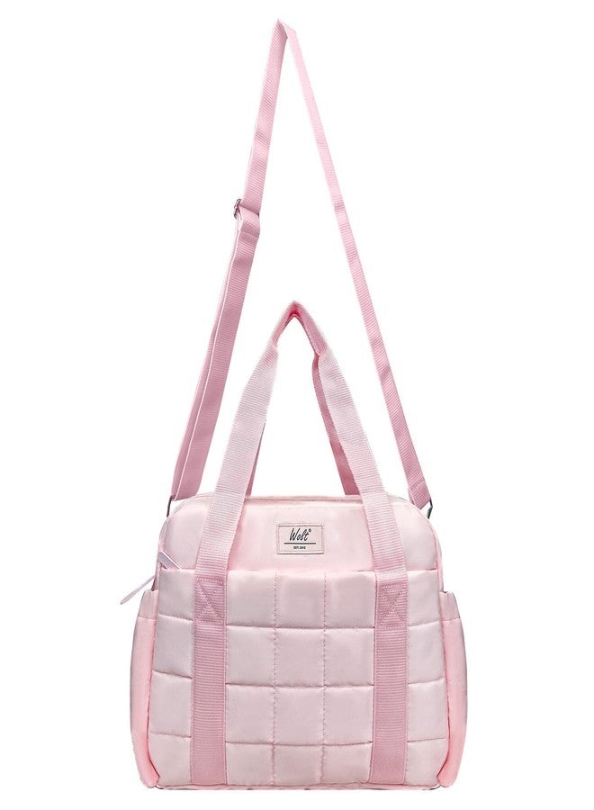 WOLT Small Gym Bag for Women, 14 inch Lightweight Gym Duffle Bag with Wet Compartment Quilted Tote for Sports Workout, Pink - Image 1