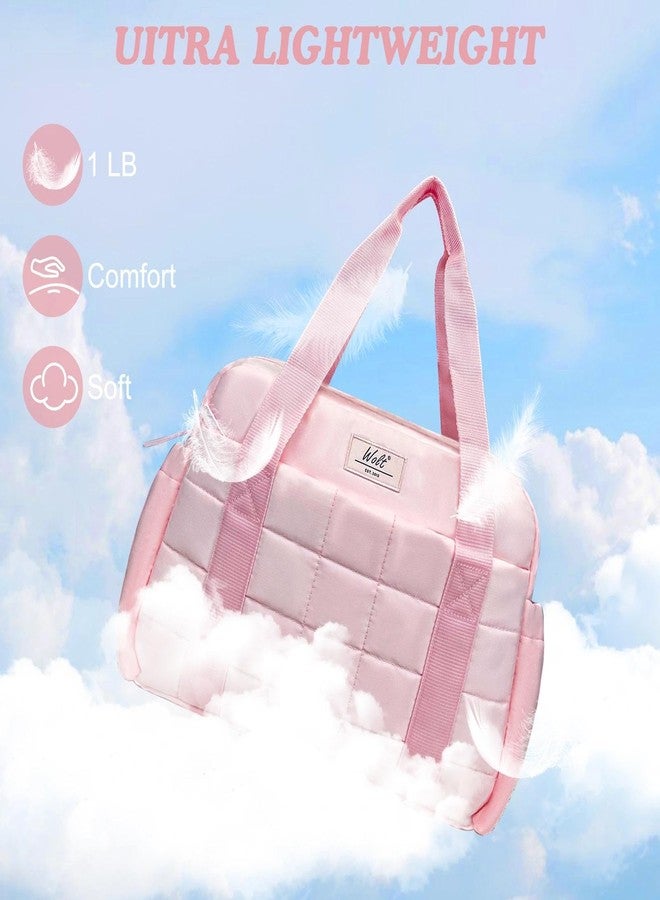 WOLT Small Gym Bag for Women, 14 inch Lightweight Gym Duffle Bag with Wet Compartment Quilted Tote for Sports Workout, Pink - Image 3
