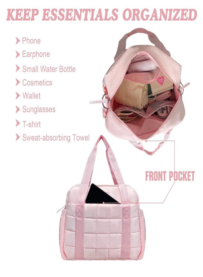 WOLT Small Gym Bag for Women, 14 inch Lightweight Gym Duffle Bag with Wet Compartment Quilted Tote for Sports Workout, Pink - Image 5