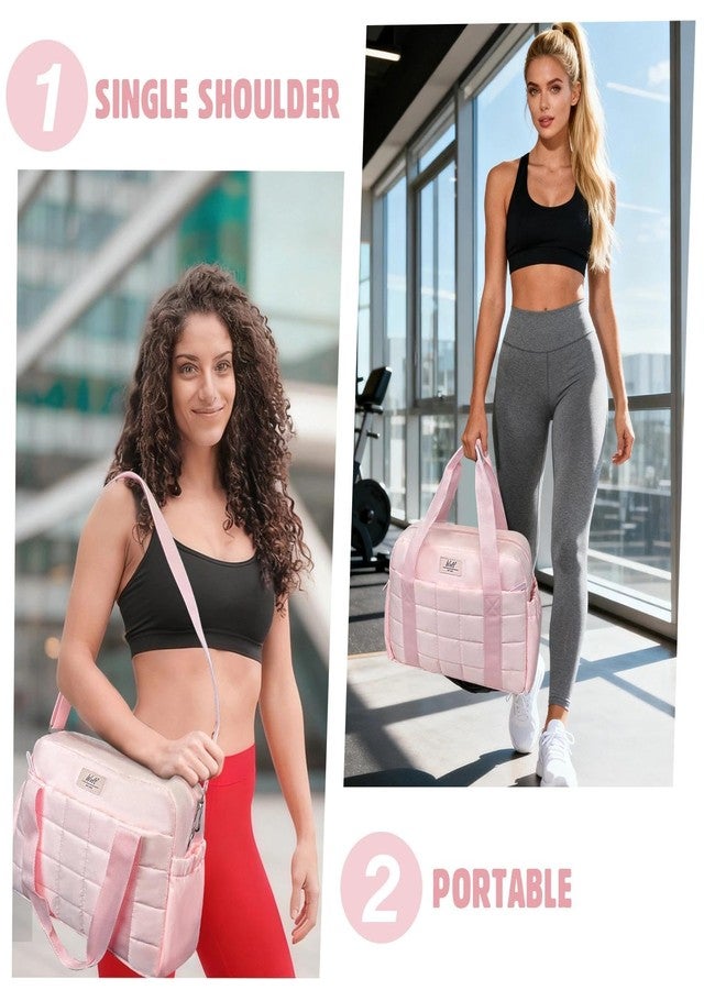 WOLT Small Gym Bag for Women, 14 inch Lightweight Gym Duffle Bag with Wet Compartment Quilted Tote for Sports Workout, Pink - Image 2
