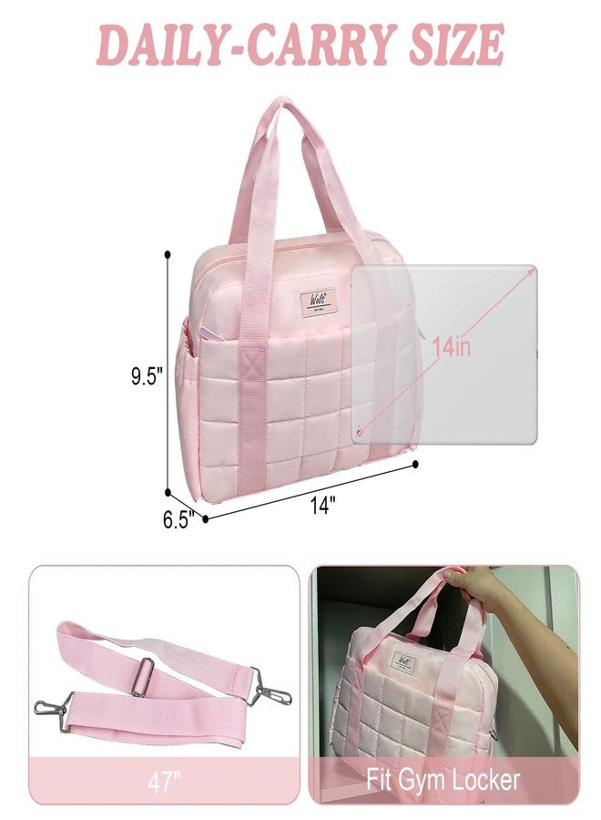 WOLT Small Gym Bag for Women, 14 inch Lightweight Gym Duffle Bag with Wet Compartment Quilted Tote for Sports Workout, Pink - Image 4