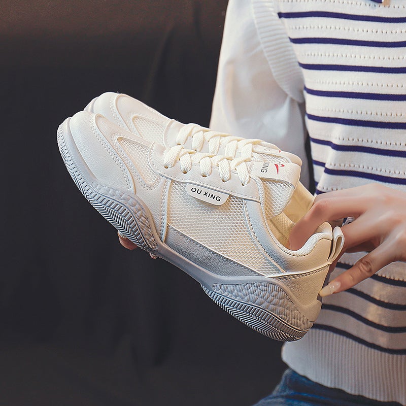 White shoes 2024 spring new Korean style womens shoes ins student Street shooting Internet celebrity platform casual sneaker HY103 Beige 