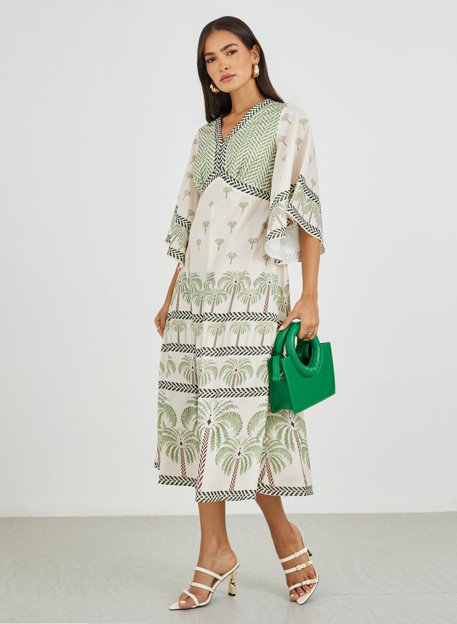 Styli Printed Batwing Sleeves A-Line Midi Dress - Image 3