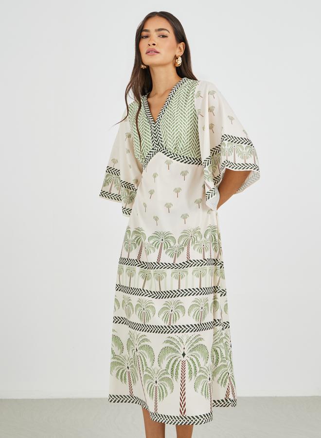 Styli Printed Batwing Sleeves A-Line Midi Dress - Image 1