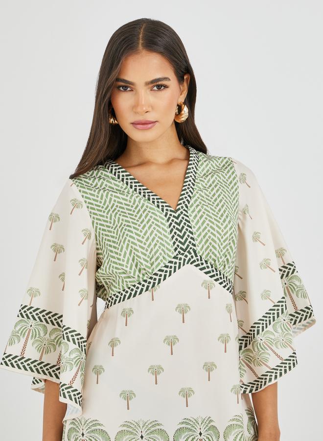 Styli Printed Batwing Sleeves A-Line Midi Dress - Image 4