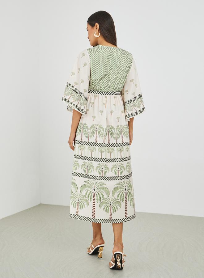 Styli Printed Batwing Sleeves A-Line Midi Dress - Image 5