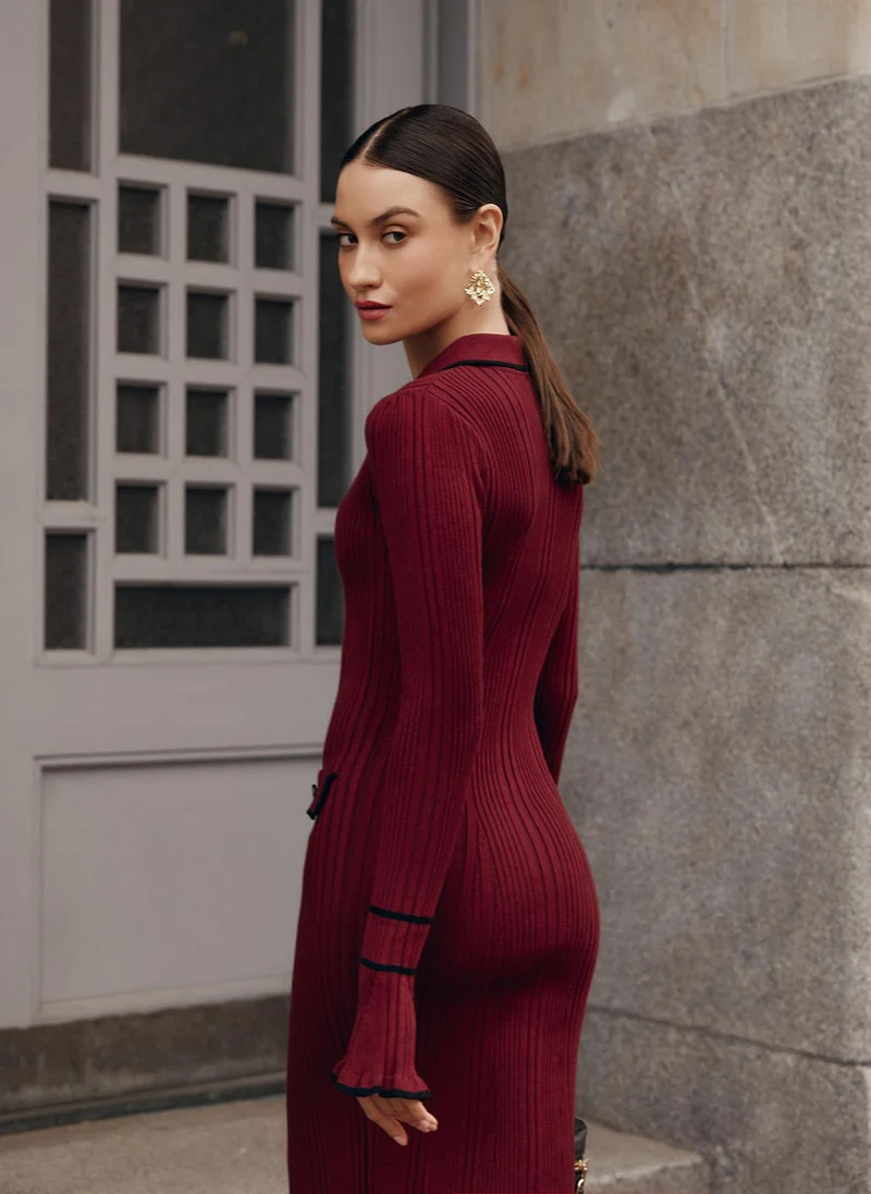 Lichi Fitted rib-knit maxi dress