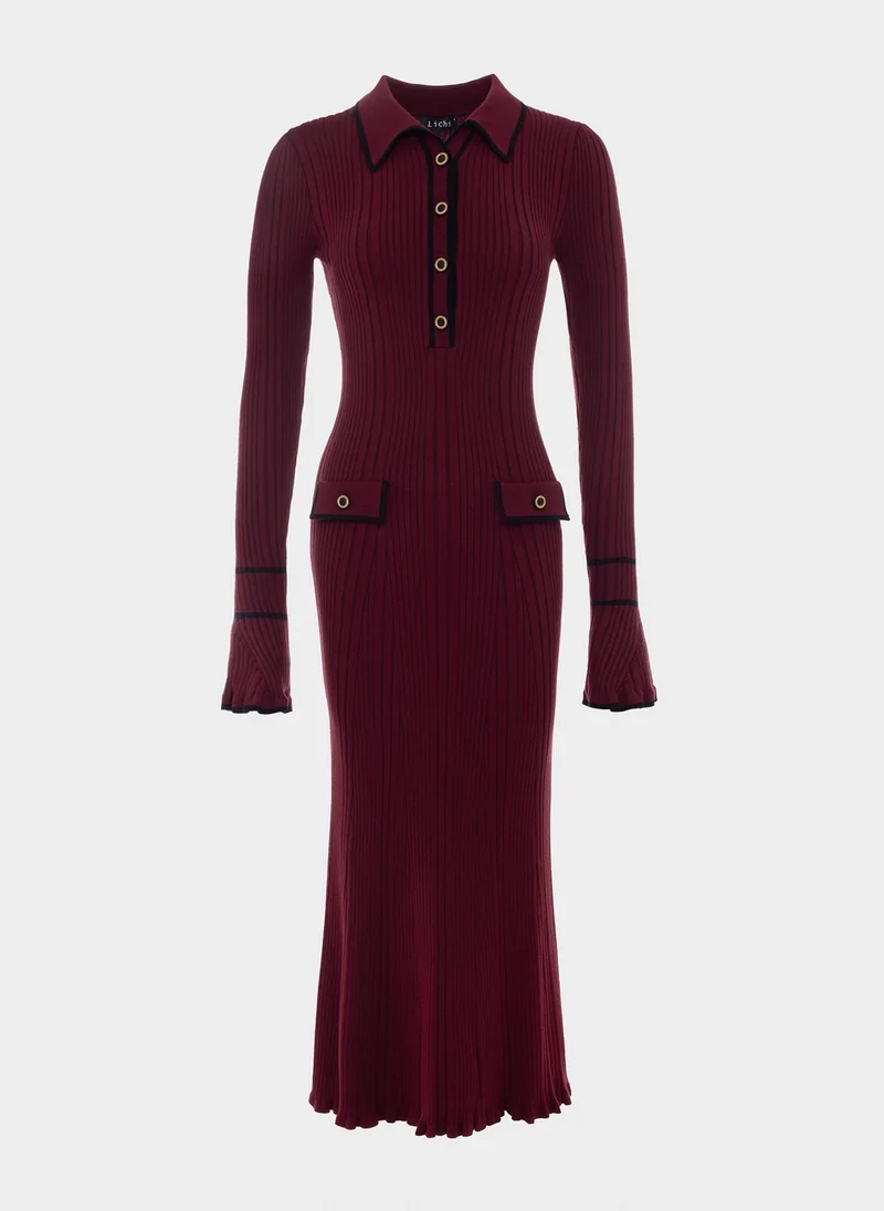 Lichi  Fitted rib-knit maxi dress for Women | Best Price UAE