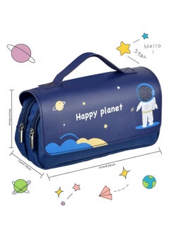 Generic Pencil Case Kids School, 3 Compartments Large Capacity Pencil Case, Pencil Bag Pen Case, Pencil Pouch for Kids Children Boys Primary School, Blue  - Image 4