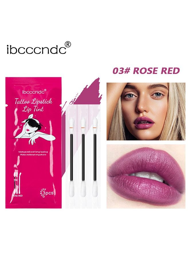ibcccndc 3 Piece Tattoo Lipstick Lip Tint Non Stick Cup Lip Tint Discard After Use 03 Rose Red  - Image 1