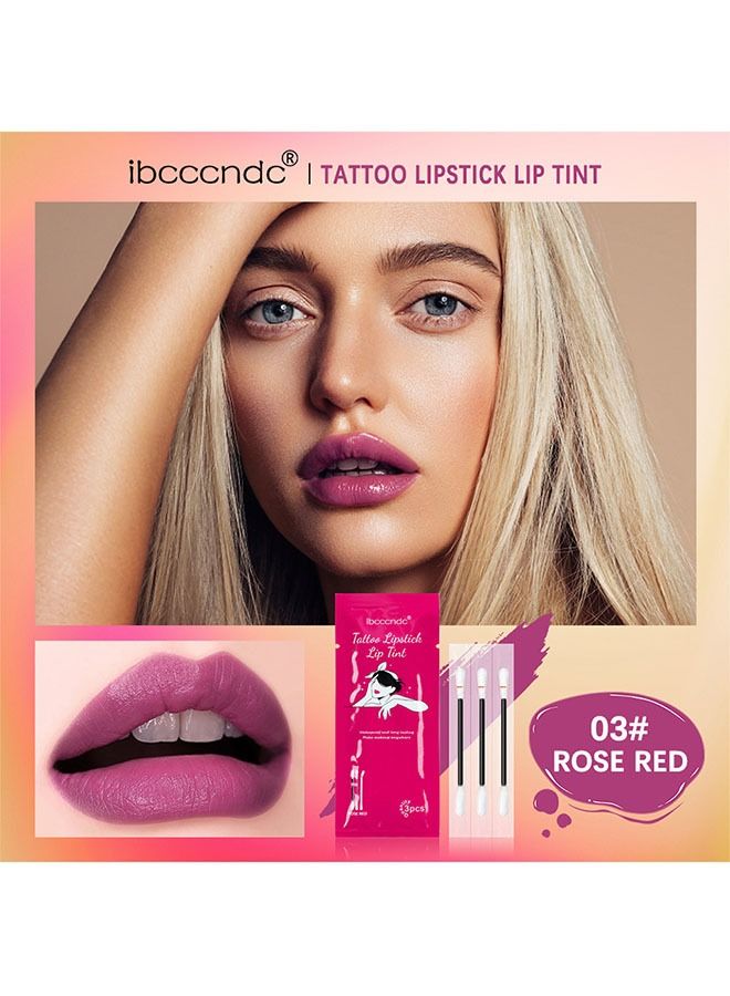 ibcccndc 3 Piece Tattoo Lipstick Lip Tint Non Stick Cup Lip Tint Discard After Use 03 Rose Red  - Image 2