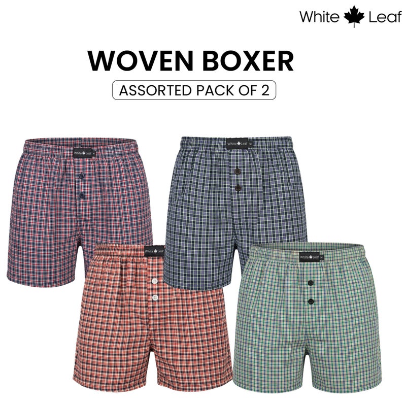 WHITE LEAF Men’s Yarn-Dyed Cotton Assorted Boxers (Pack of 2) – Breathable, Lightweight, Classic Fit, Durable, ECAS Certified Innerwear - Image 2