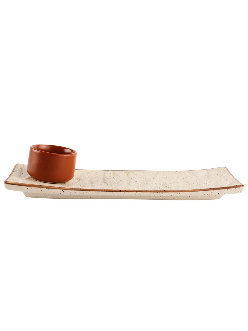 miah decor Miah Dcor Ceramic Handcrafted Matt Finish Stoneware Serving Platter with Dip Bowl Microwave Dishwasher Safe - Image 3
