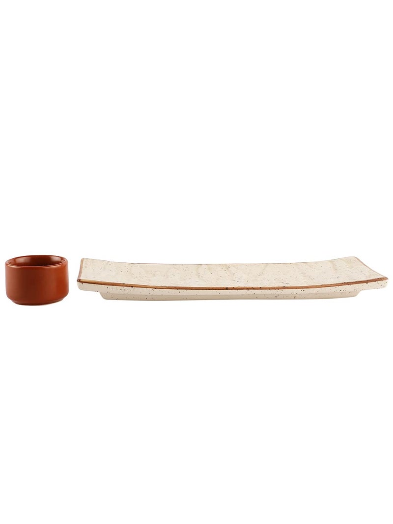 miah decor Miah Dcor Ceramic Handcrafted Matt Finish Stoneware Serving Platter with Dip Bowl Microwave Dishwasher Safe - Image 4