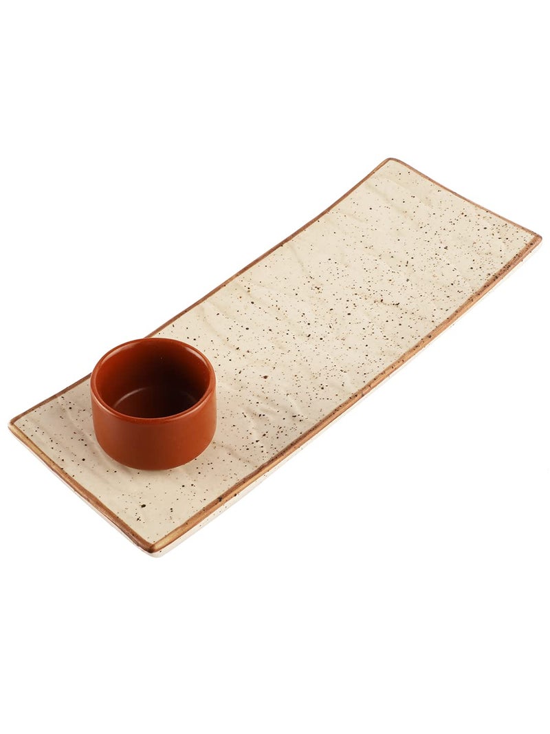 miah decor Miah Dcor Ceramic Handcrafted Matt Finish Stoneware Serving Platter with Dip Bowl Microwave Dishwasher Safe - Image 2