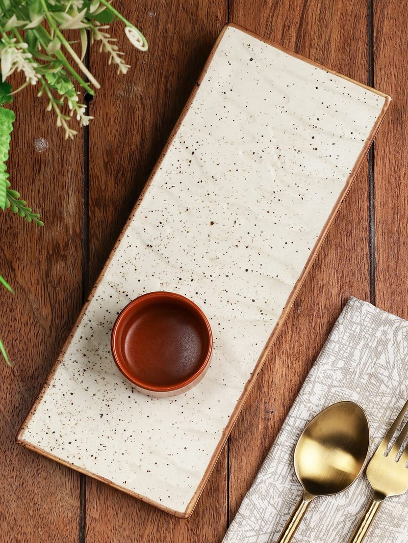 miah decor Miah Dcor Ceramic Handcrafted Matt Finish Stoneware Serving Platter with Dip Bowl Microwave Dishwasher Safe - Image 1