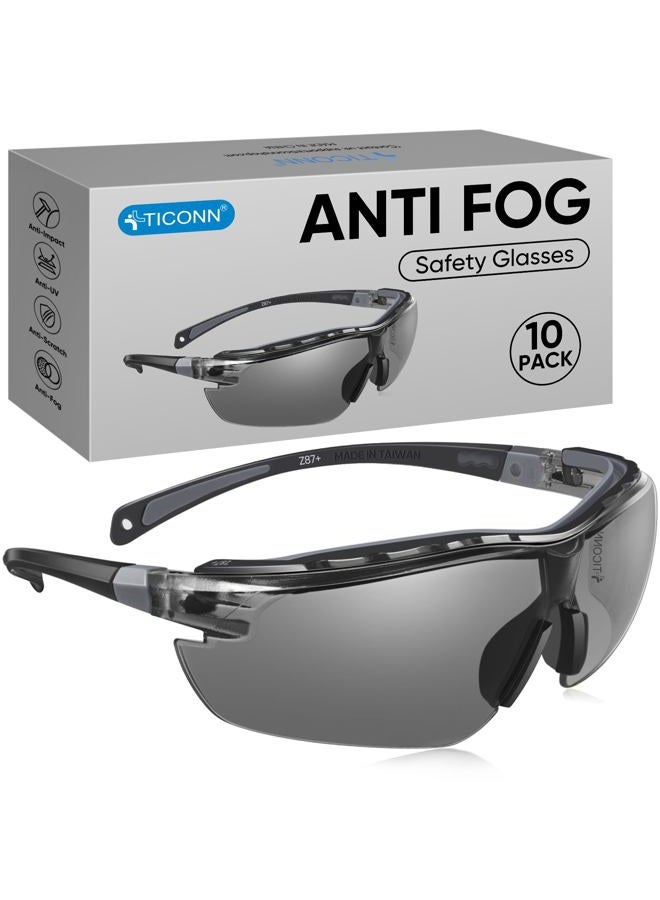 TICONN Safety Glasses for Men and Women with Adjustable Arms, ANSI Z87.1 Anti-Fog and Scratch Proof Eye Goggles, UV Protection Wrap Around Lenses Work Eyewear (Gray, 10PK) - Image 1