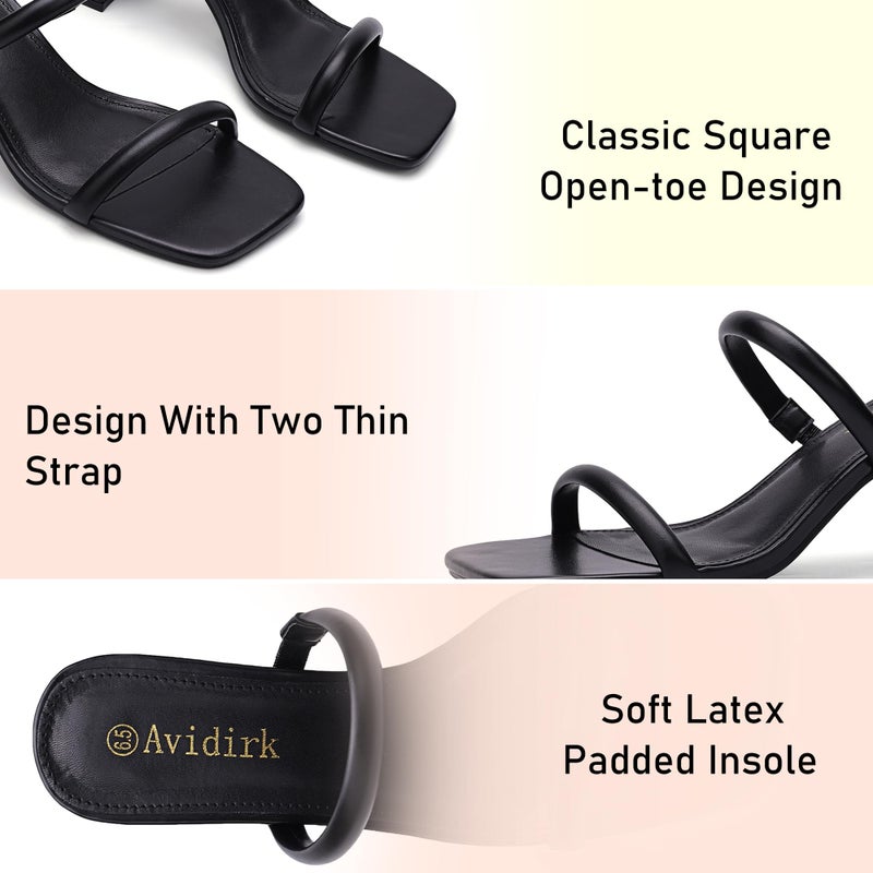 Avidirk Women's Square Open Toe Heeled Sandals Two Strap Mules Slip On Block Chunky Mid Heels Sandals - Image 5