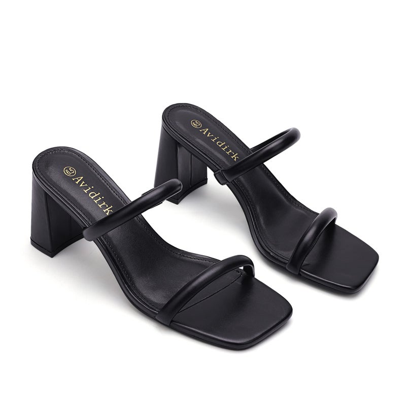 Avidirk Women's Square Open Toe Heeled Sandals Two Strap Mules Slip On Block Chunky Mid Heels Sandals - Image 3