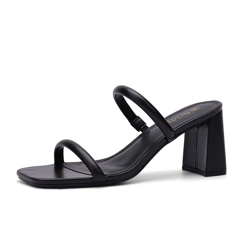Avidirk Women's Square Open Toe Heeled Sandals Two Strap Mules Slip On Block Chunky Mid Heels Sandals - Image 1