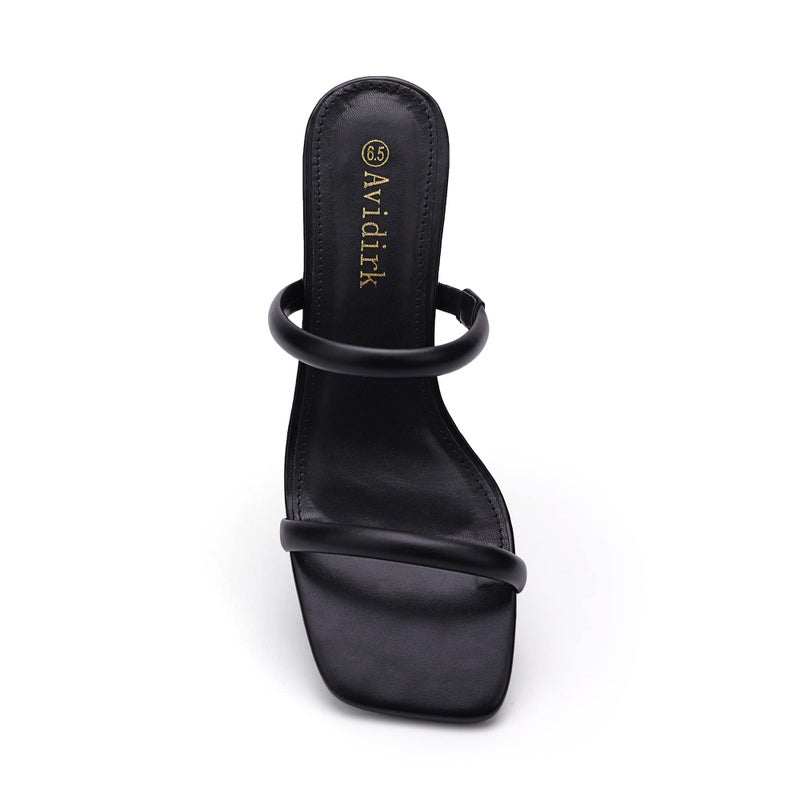 Avidirk Women's Square Open Toe Heeled Sandals Two Strap Mules Slip On Block Chunky Mid Heels Sandals - Image 2