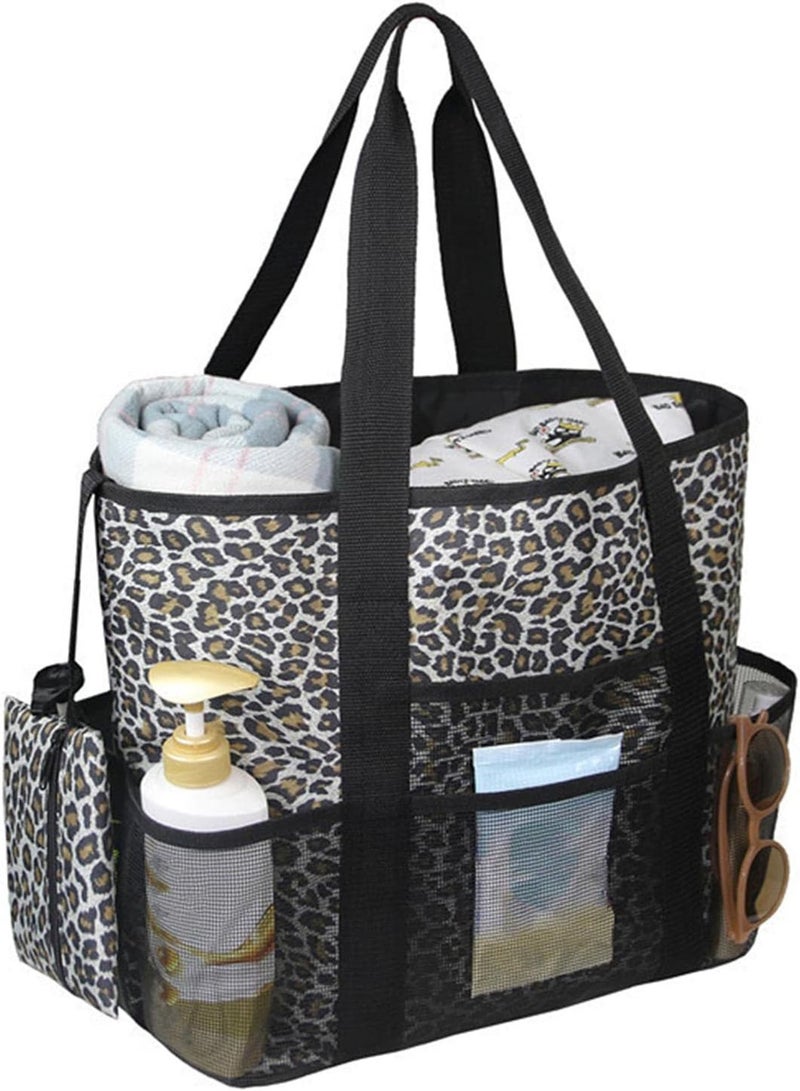 GGOOT Large Beach Bag,Leopard Mesh Beach Bag with Large Capacity - Fashion Leopard Tote Bag, Multipurpose Shoulder Bag for Pool Travel Vacation - Image 1