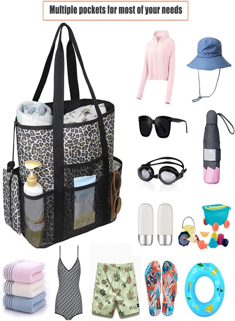 GGOOT Large Beach Bag,Leopard Mesh Beach Bag with Large Capacity - Fashion Leopard Tote Bag, Multipurpose Shoulder Bag for Pool Travel Vacation - Image 4