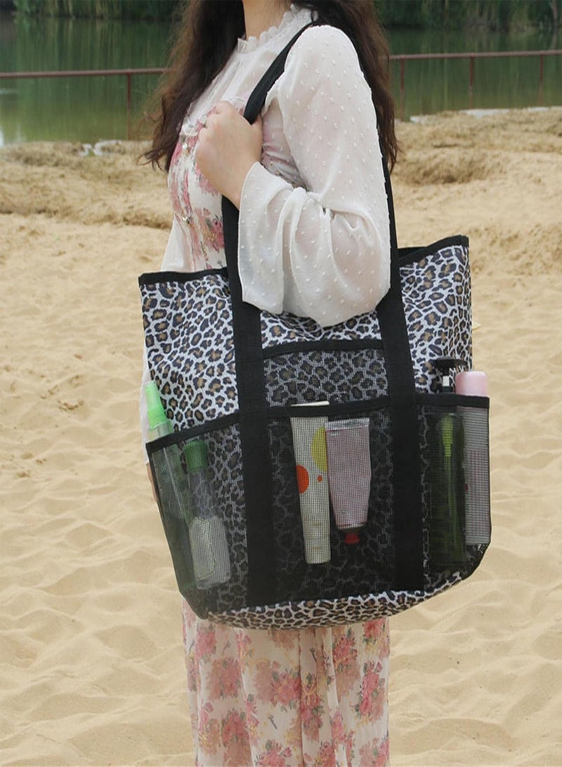 GGOOT Large Beach Bag,Leopard Mesh Beach Bag with Large Capacity - Fashion Leopard Tote Bag, Multipurpose Shoulder Bag for Pool Travel Vacation - Image 2