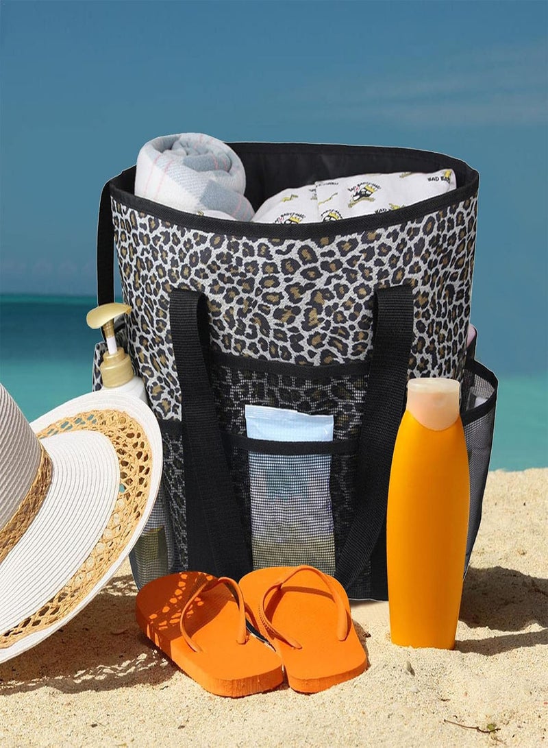GGOOT Large Beach Bag,Leopard Mesh Beach Bag with Large Capacity - Fashion Leopard Tote Bag, Multipurpose Shoulder Bag for Pool Travel Vacation - Image 3