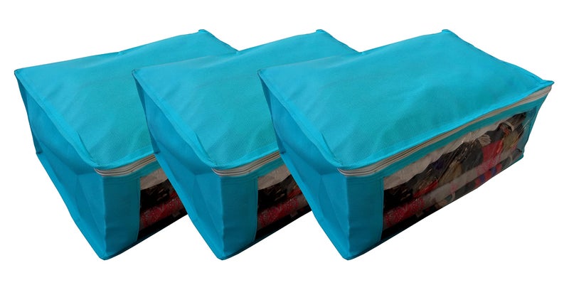 DIKHAWA Non Woven Transparent Front Saree Cover Bag, Cloth Cover Set for Storage with Zip (Set of 3_Green_43X33X18CM) - Image 5