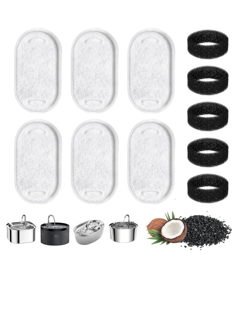 BIGTHREE Cat Water Fountain Filters, Cat Fountain Filters Set, 6 Pcs Activated Carbon Filter and 6 Pcs Foam Filter, Cat Fountain Filters Replacement, Water Filters for 3.2L/2L Cat Water Fountain - Image 1