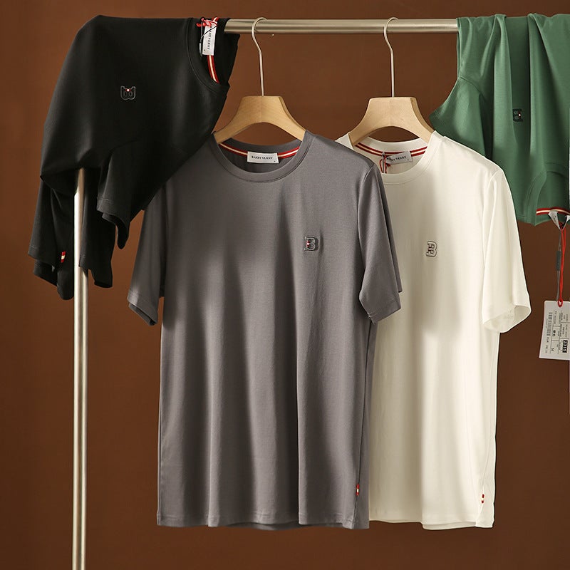 Nobility In Cotton! 80 Double-Sided Mercerized Horse Cotton! Summer Men'S Silky Refreshing Liquid Ammonia Short-Sleeved T-Shirt - Image 3