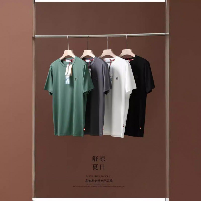 Nobility In Cotton! 80 Double-Sided Mercerized Horse Cotton! Summer Men'S Silky Refreshing Liquid Ammonia Short-Sleeved T-Shirt - Image 4