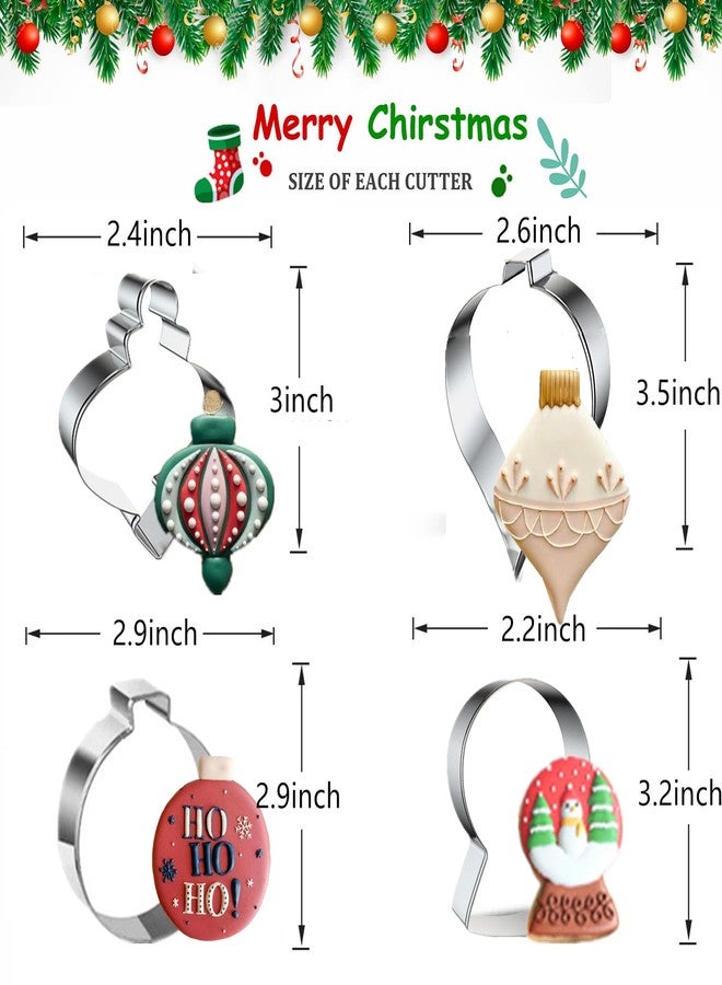 Q-BAKER Christmas Ornaments Cookie Cutters, 4PCS Stainless Steel Snow Globe,Round Ornament,Teardrop Bauble, Finial Shapes with Decorating Instructions - Image 2