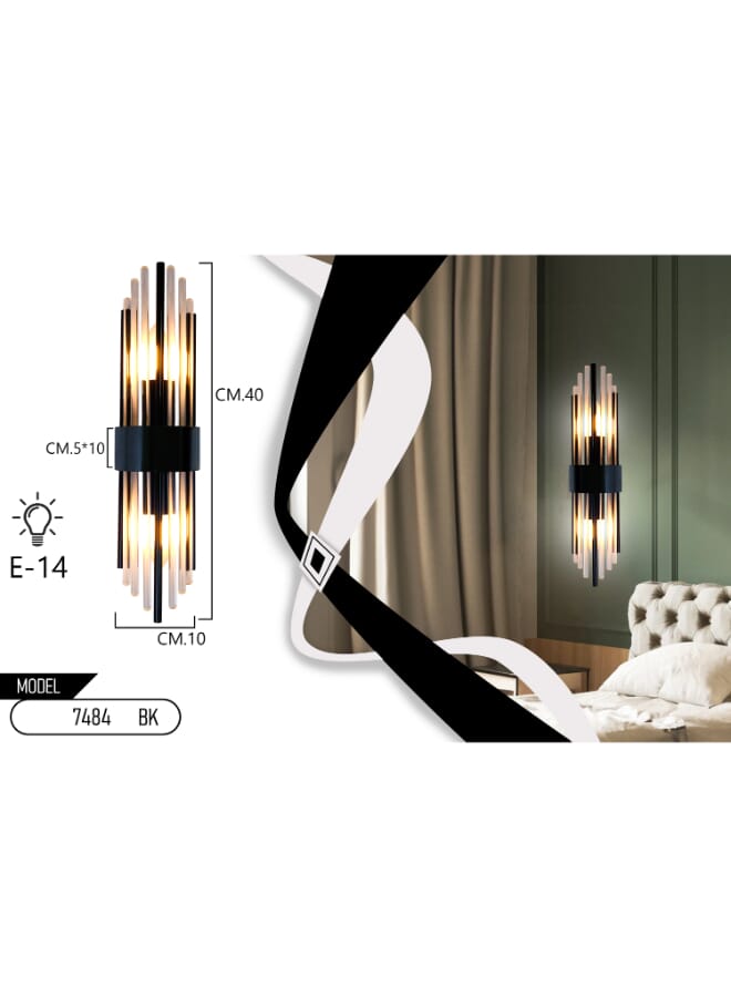 Best Power Luxury 7484   Black Wall Lamp With Elegant Design Wall Lamp E14 Socket for Bedrooms and Living Spaces - Image 3