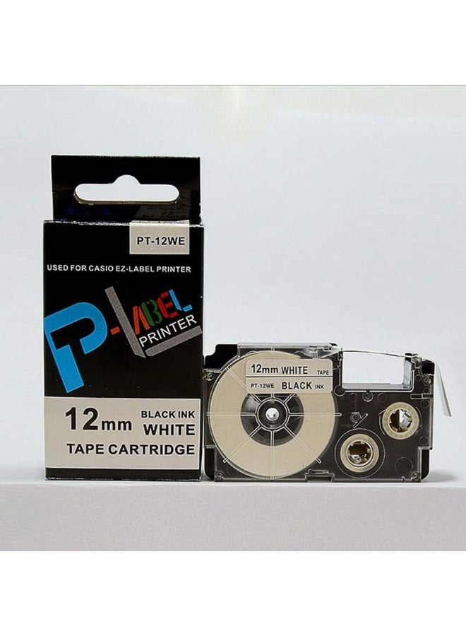 12mm Black on White Laminated Label Tape EZ-LABEL for Casio Printers - Image 1