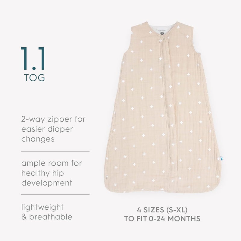 Little Unicorn Cotton Muslin Sleep Bag - Taupe Cross - Image 5