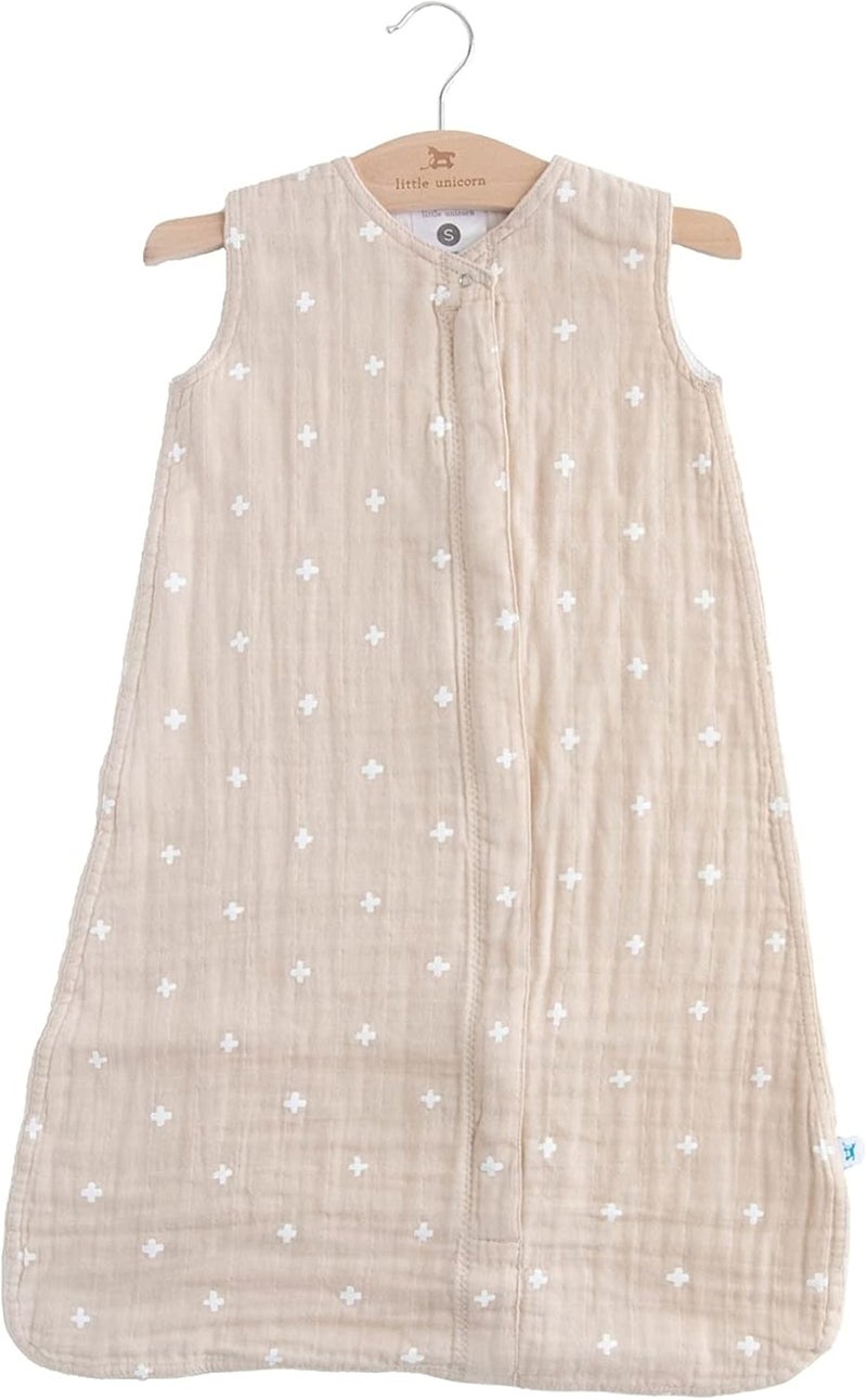 Little Unicorn Cotton Muslin Sleep Bag - Taupe Cross - Image 4